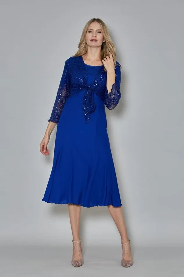 Women Royal Blue Julianna Sequin Embellished Shrug Roman Knitwear