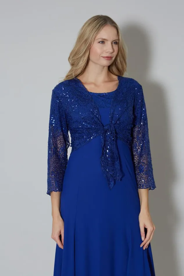 Women Royal Blue Julianna Sequin Embellished Shrug Roman Knitwear