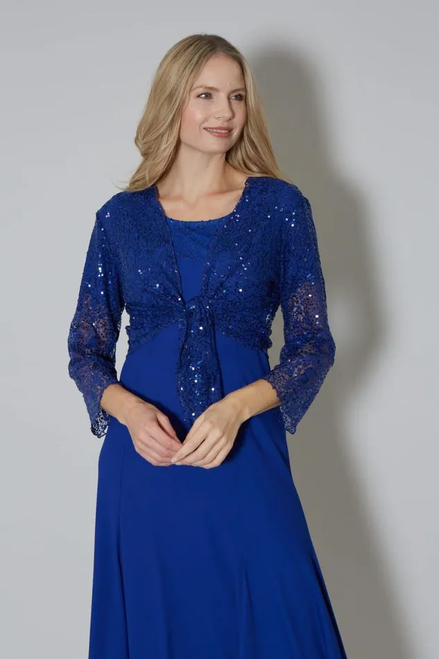 Women Royal Blue Julianna Sequin Embellished Shrug Roman Knitwear