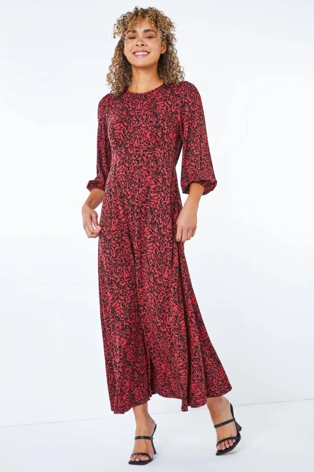 Women Rust Petite Floral Print Stretch Midi Dress Roman Dresses