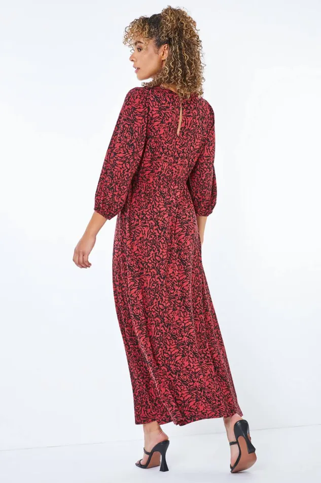 Women Rust Petite Floral Print Stretch Midi Dress Roman Dresses