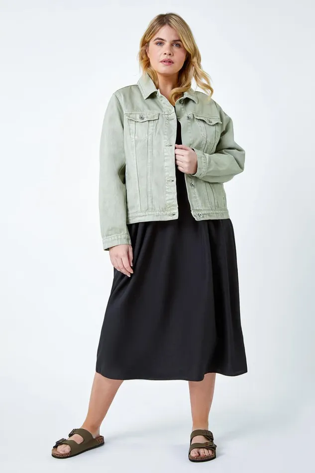 Women Sage Curve Cotton Denim Jacket Roman Jackets