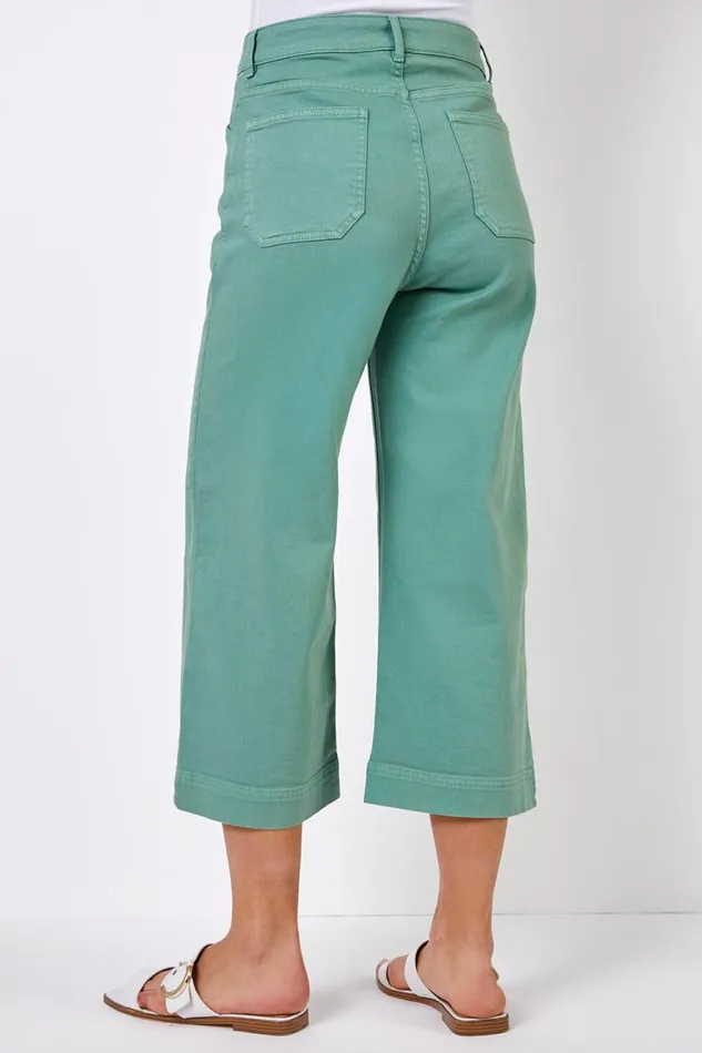Women Sage Wide Leg Stretch Denim Cropped Culottes Roman Trousers