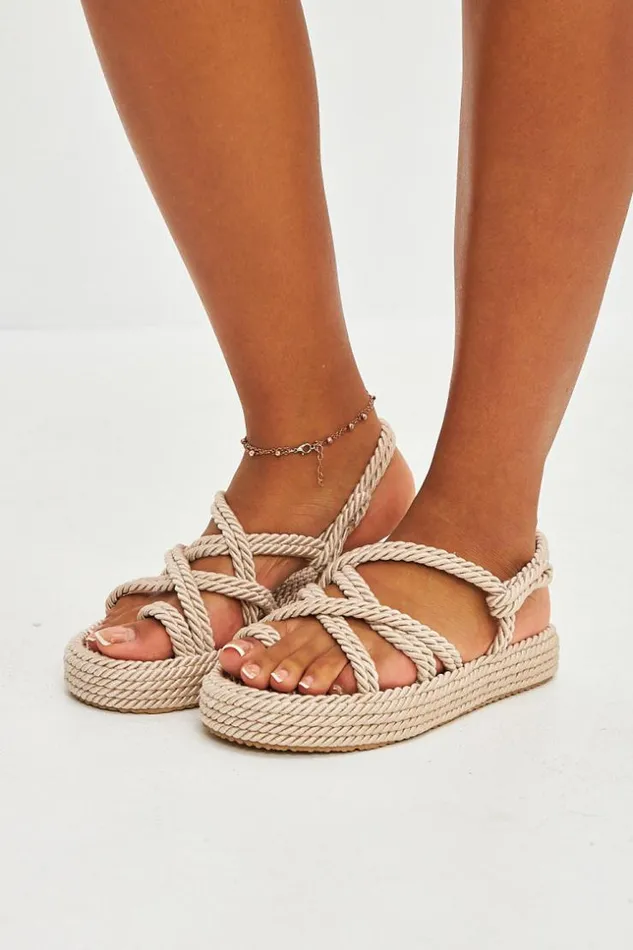 Women Sandales En Corde Avec Boucle L039orteil Beige Beige Brentiny Paris Sandals