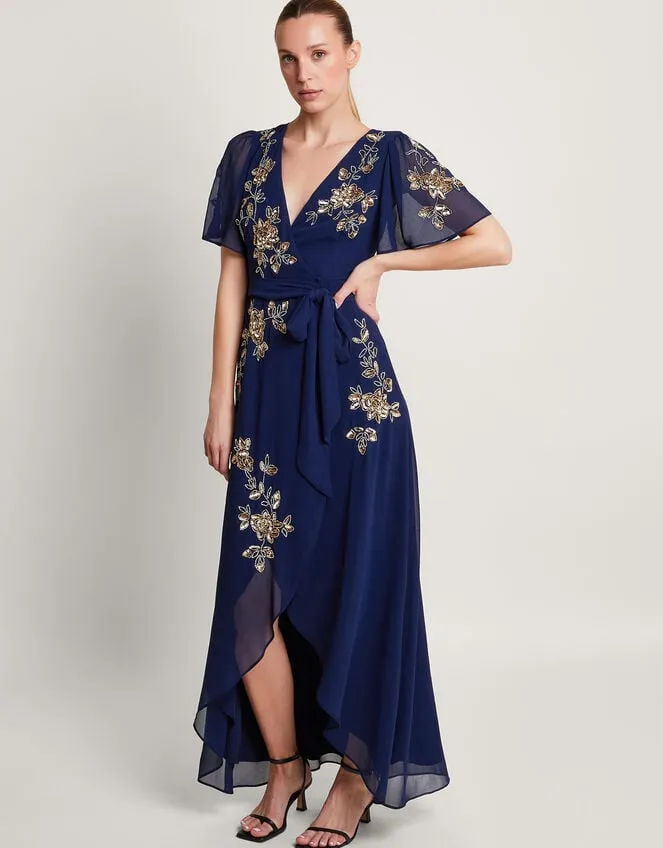 Women Sarah Embellished Wrap Dress Blue Monsoon Occasionwear