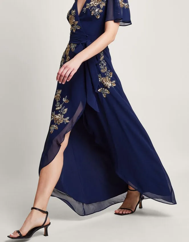 Women Sarah Embellished Wrap Dress Blue Monsoon Occasionwear