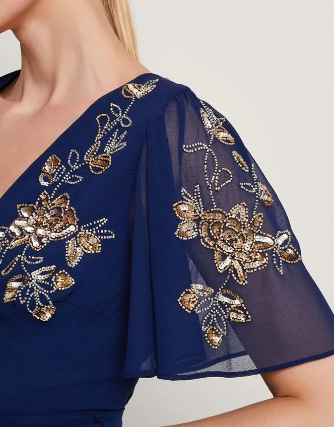 Women Sarah Embellished Wrap Dress Blue Monsoon Occasionwear