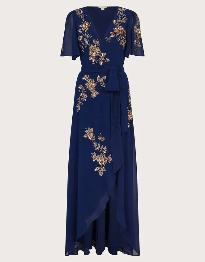 Women Sarah Embellished Wrap Dress Blue Monsoon Occasionwear