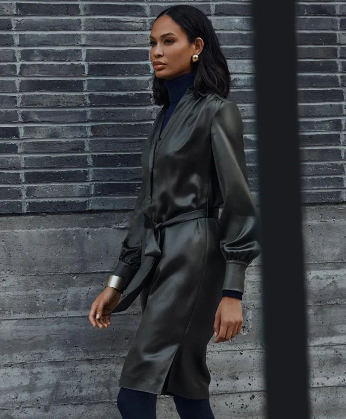 Women Satin Popover Belted Shirt Dress Olive Brooks Brothers Dresses