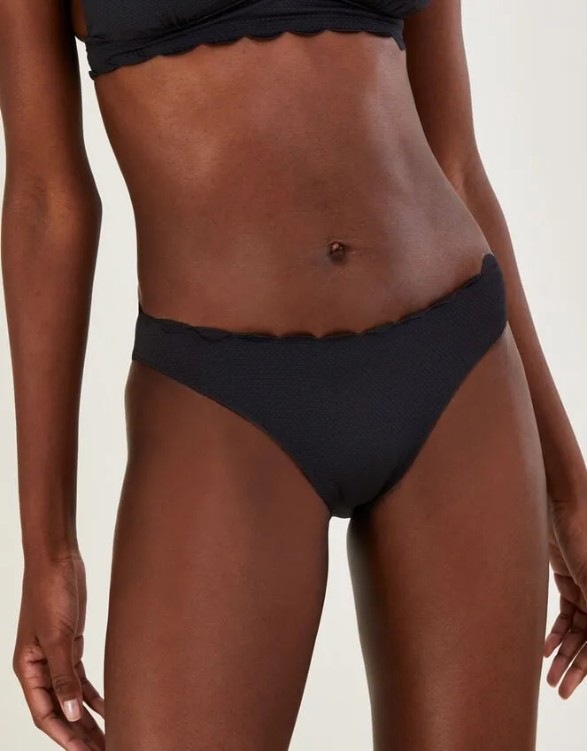 Women Scallop Edge Plain Bikini Bottoms With Recycled Polyester Black Monsoon Beachwear and Swimwear