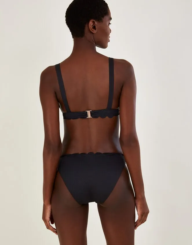 Women Scallop Edge Plain Bikini Bottoms With Recycled Polyester Black Monsoon Beachwear and Swimwear