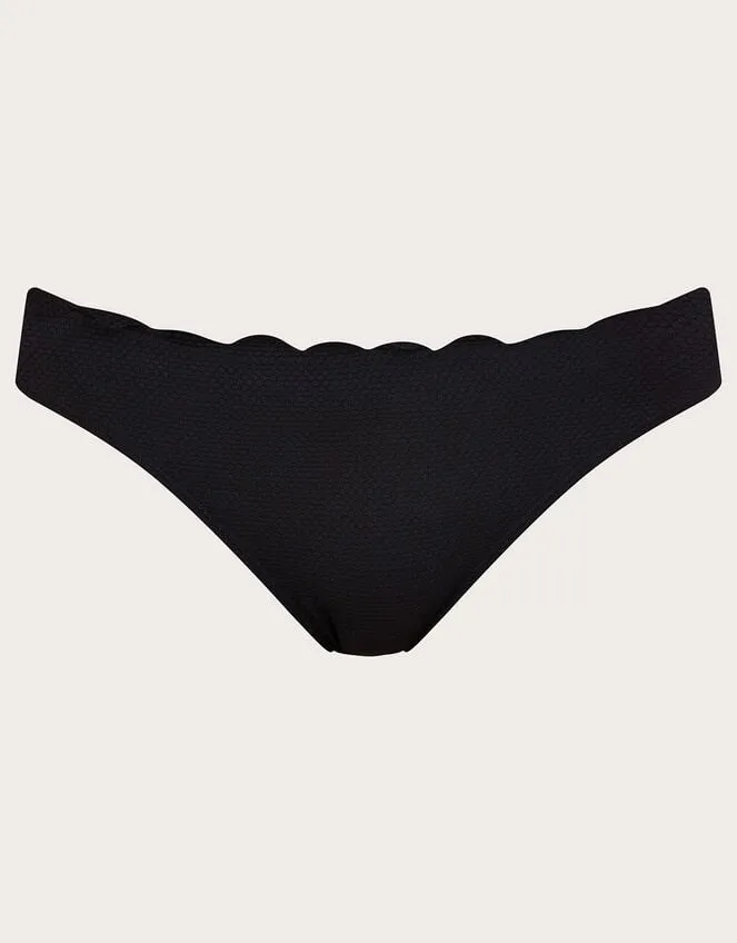 Women Scallop Edge Plain Bikini Bottoms With Recycled Polyester Black Monsoon Beachwear and Swimwear