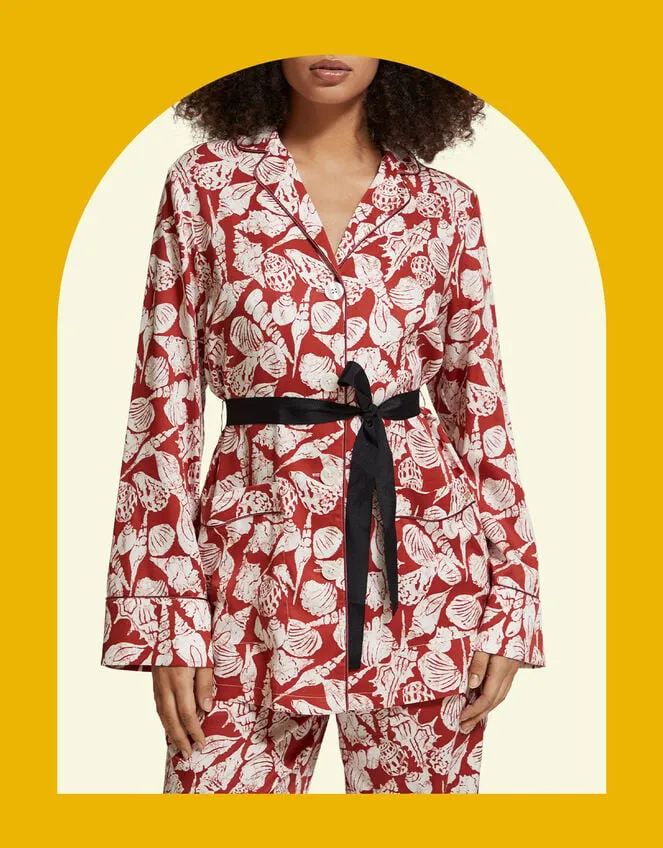 Women Scotch And Soda Shell Print Tie Top Red Monsoon Jackets