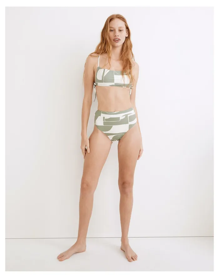 Women Second Wave High Cut Bikini Bottom In Mod Shapes Frosted Willow Madewell Swim