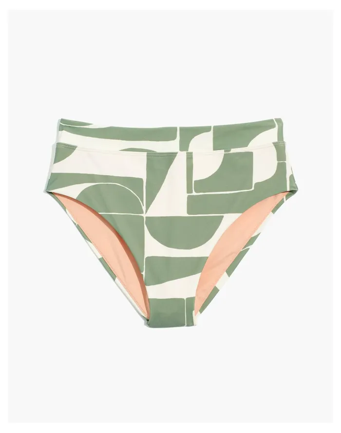 Women Second Wave High Cut Bikini Bottom In Mod Shapes Frosted Willow Madewell Swim Women Second Wave High Cut Bikini Bottom In Mod Shapes Frosted Willow Madewell Swim