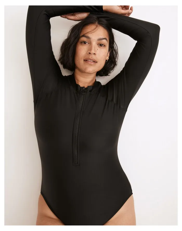Women Second Wave Rash Guard One Piece Swimsuit True Black Madewell Swim