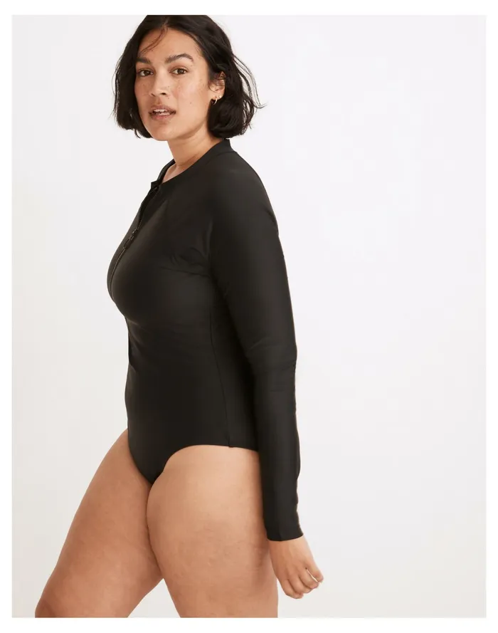 Women Second Wave Rash Guard One Piece Swimsuit True Black Madewell Swim Women Second Wave Rash Guard One Piece Swimsuit True Black Madewell Swim