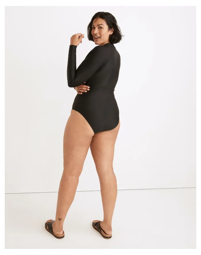 Women Second Wave Rash Guard One Piece Swimsuit True Black Madewell Swim Women Second Wave Rash Guard One Piece Swimsuit True Black Madewell Swim