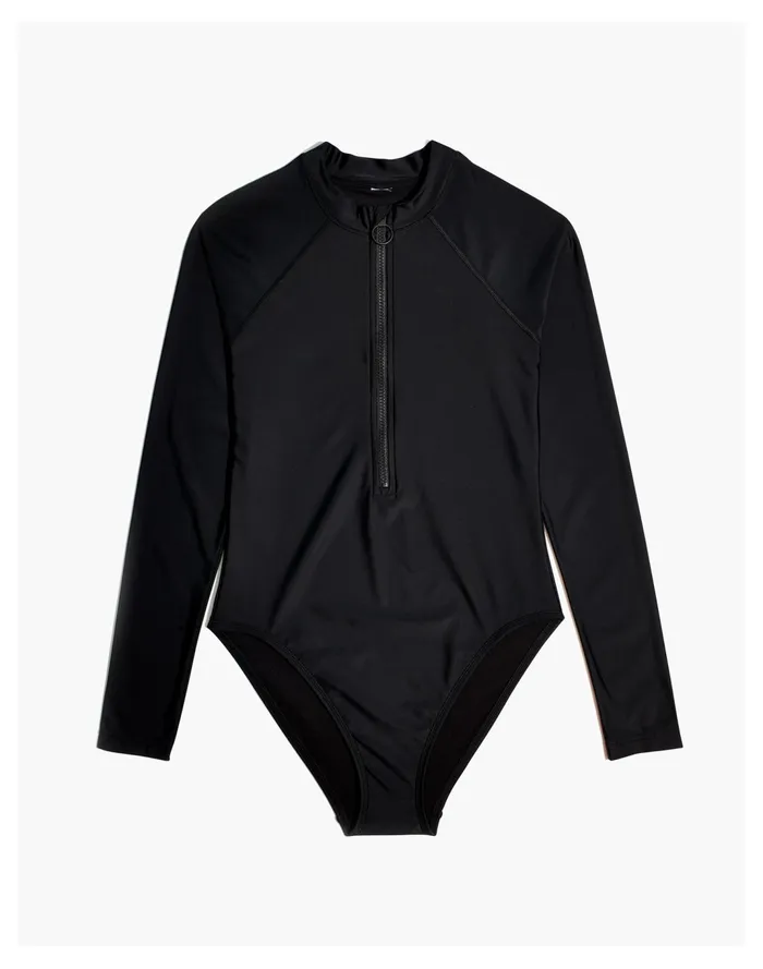 Women Second Wave Rash Guard One Piece Swimsuit True Black Madewell Swim Women Second Wave Rash Guard One Piece Swimsuit True Black Madewell Swim