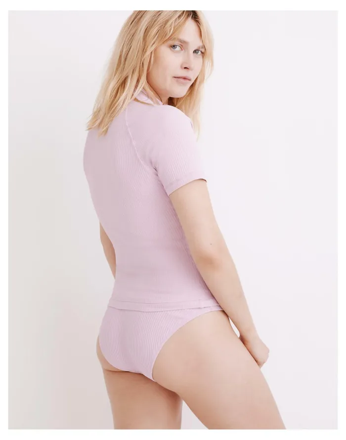 Women Second Wave Ribbed Short Sleeve Rash Guard Lavender Mist Madewell Swim Women Second Wave Ribbed Short Sleeve Rash Guard Lavender Mist Madewell Swim