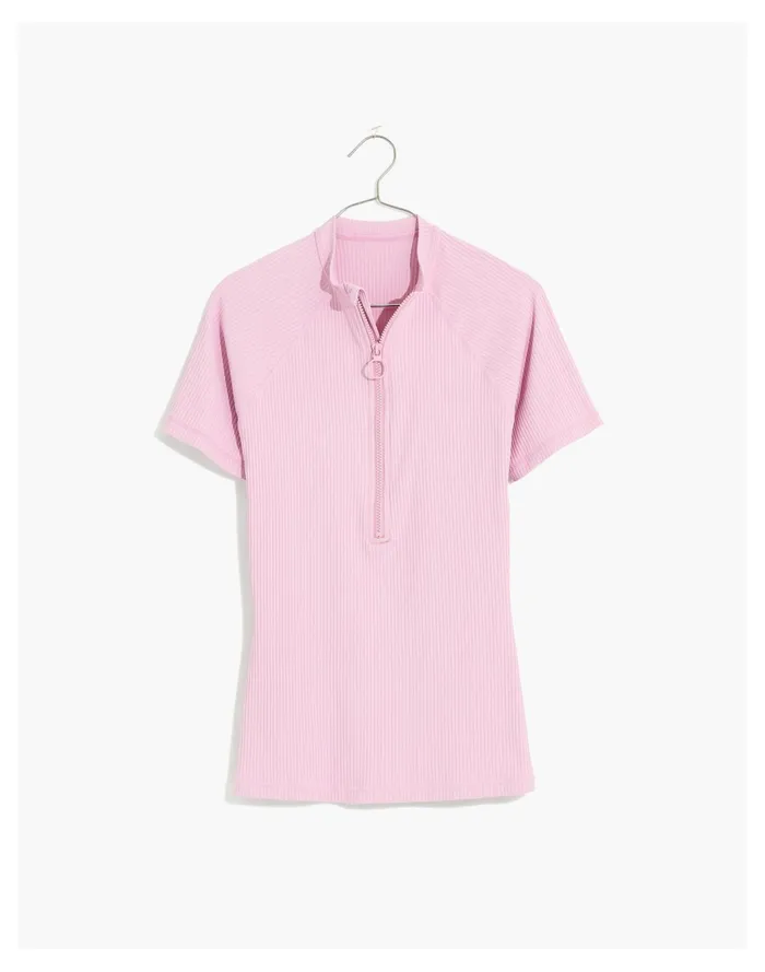 Women Second Wave Ribbed Short Sleeve Rash Guard Lavender Mist Madewell Swim Women Second Wave Ribbed Short Sleeve Rash Guard Lavender Mist Madewell Swim