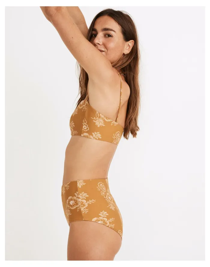 Women Second Wave Spaghetti Strap Bandeau Bikini Top In Letterpress Floral Antique Gold Madewell Swim Women Second Wave Spaghetti Strap Bandeau Bikini Top In Letterpress Floral Antique Gold Madewell Swim