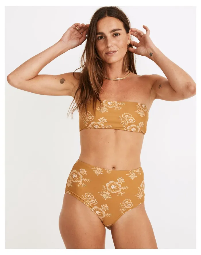 Women Second Wave Spaghetti Strap Bandeau Bikini Top In Letterpress Floral Antique Gold Madewell Swim Women Second Wave Spaghetti Strap Bandeau Bikini Top In Letterpress Floral Antique Gold Madewell Swim