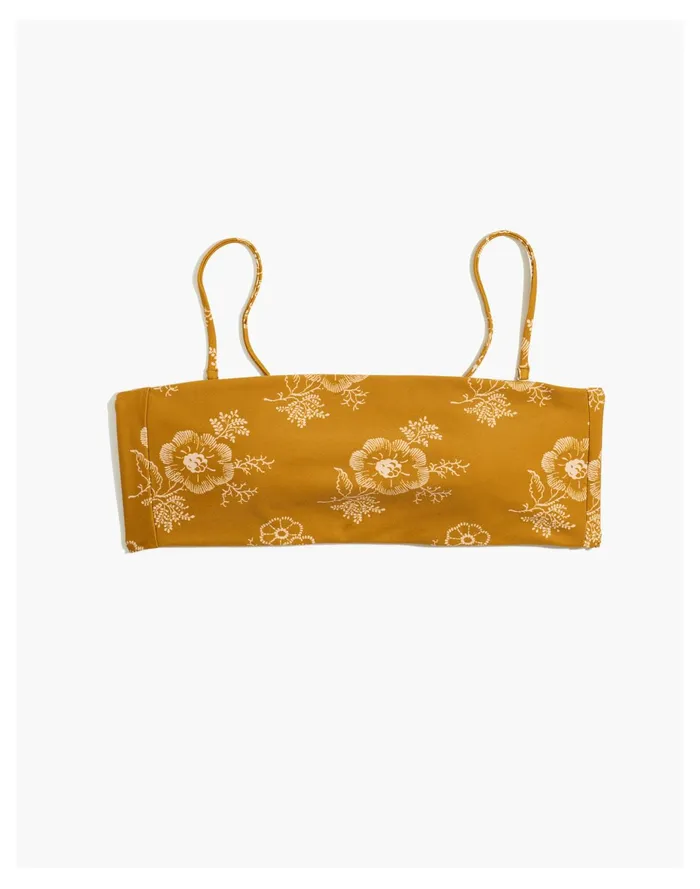 Women Second Wave Spaghetti Strap Bandeau Bikini Top In Letterpress Floral Antique Gold Madewell Swim Women Second Wave Spaghetti Strap Bandeau Bikini Top In Letterpress Floral Antique Gold Madewell Swim