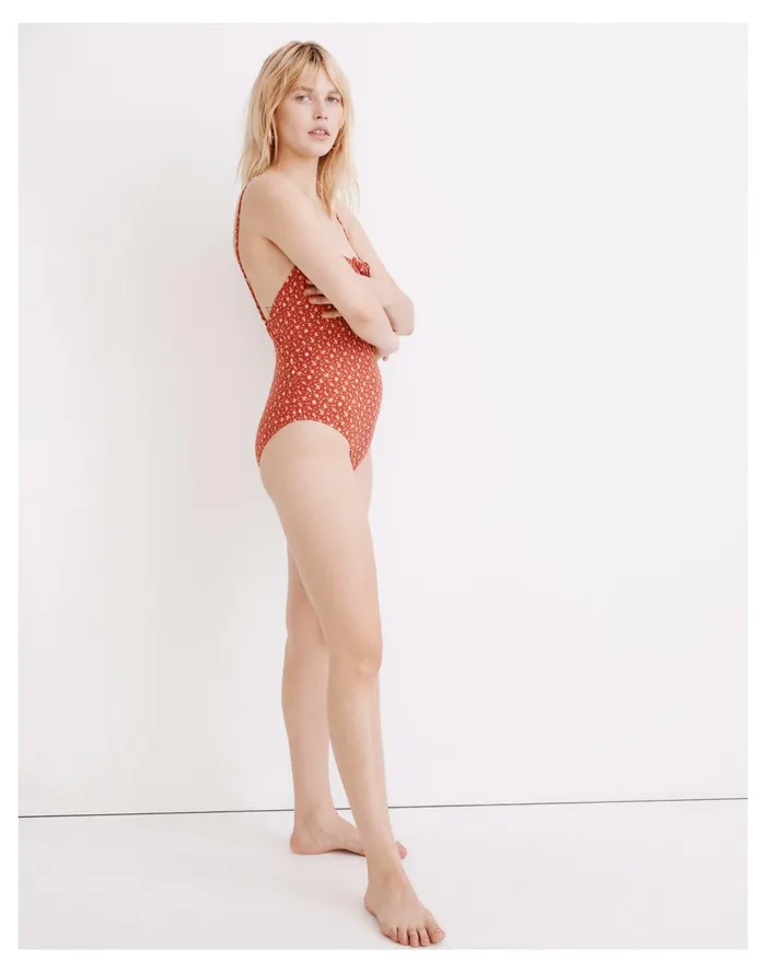 Women Second Wave Tie Front One Piece Swimsuit In Ditsy Floral Scarlet Madewell Swim Women Second Wave Tie Front One Piece Swimsuit In Ditsy Floral Scarlet Madewell Swim