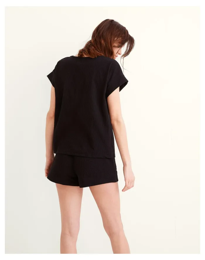 Women Seersucker Button Shoulder Top True Black Madewell Tops and Shirts Women Seersucker Button Shoulder Top True Black Madewell Tops and Shirts