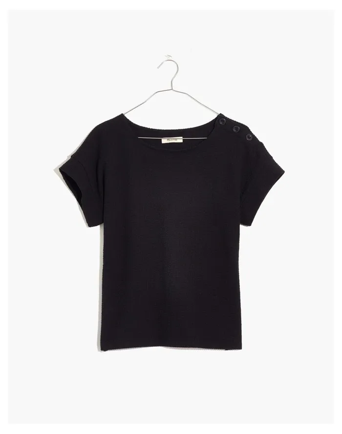 Women Seersucker Button Shoulder Top True Black Madewell Tops and Shirts Women Seersucker Button Shoulder Top True Black Madewell Tops and Shirts