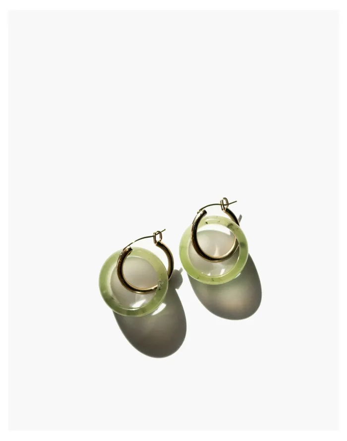 Women Seree Amelie Skinny Green Jade Stone Hoop Earrings Green Madewell Earrings