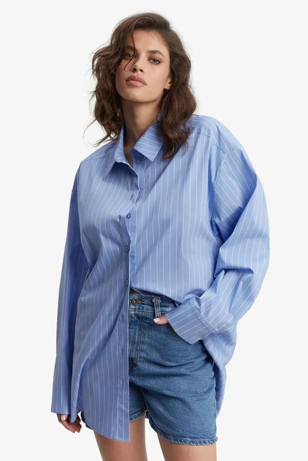 Women Shirts and Blouses Bardot Striped Oversized Shirt In BlueWhite Stripe Bluewhite Stripe