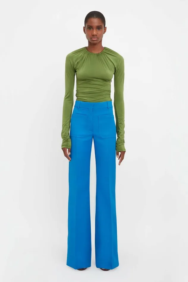 Women Shirts and Tops Victoria Beckham Long Sleeve Gathered Detail Top In Fern