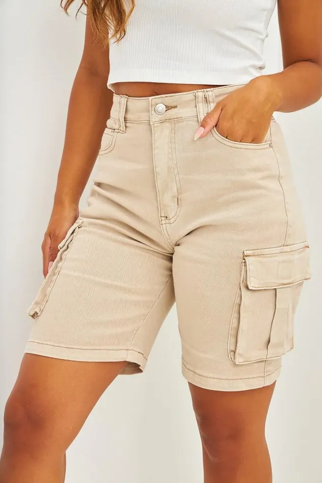 Women Short Cargo En Jean Noir Beige Brentiny Paris Shorts