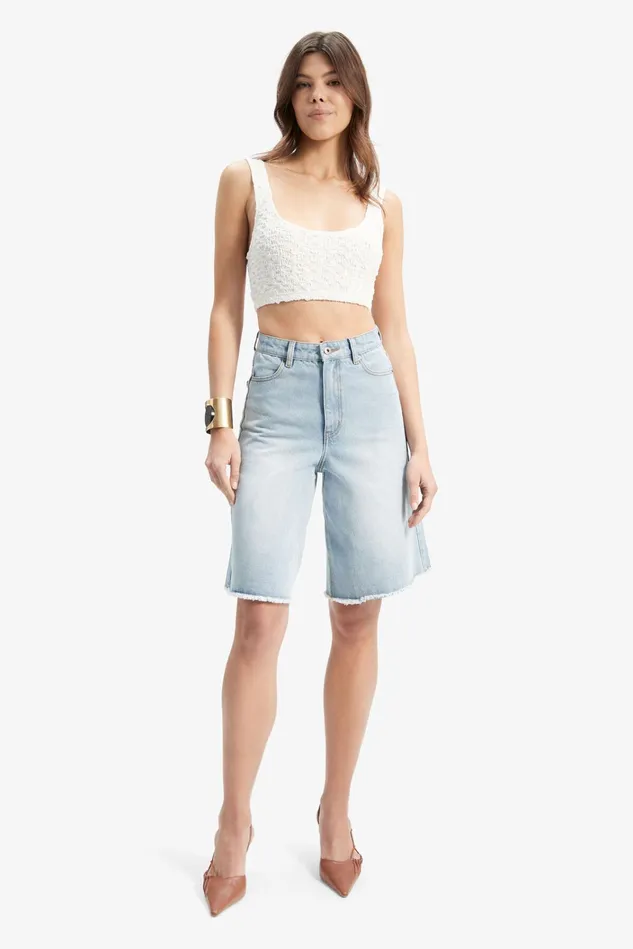 Women Shorts Bardot Forte Long Denim Short In Light Wash Light Wash