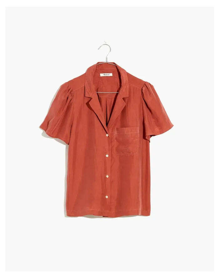 Women Silk Puff Sleeve Camp Shirt Weathered Brick Madewell Tops and Shirts Women Silk Puff Sleeve Camp Shirt Weathered Brick Madewell Tops and Shirts