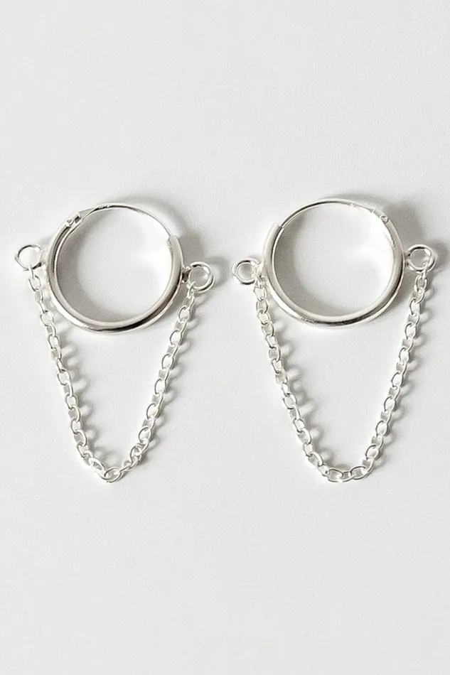Women Silver Hoop Chain Earring Roman Jewellery
