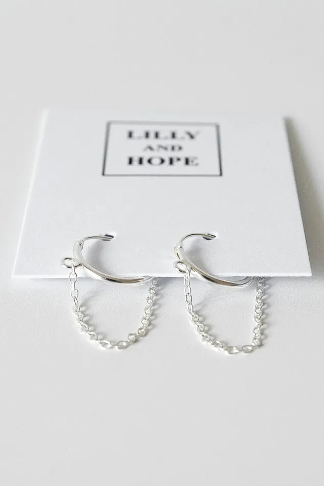 Women Silver Hoop Chain Earring Roman Jewellery