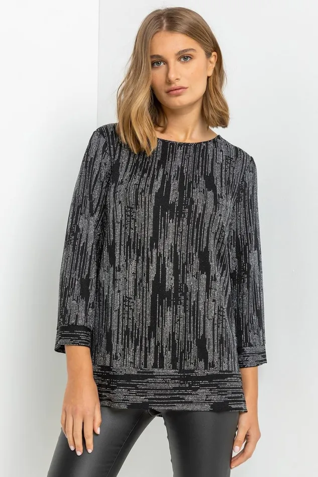 Women Silver Shimmer Stripe Glitter Top Roman Tops