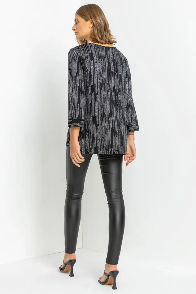 Women Silver Shimmer Stripe Glitter Top Roman Tops
