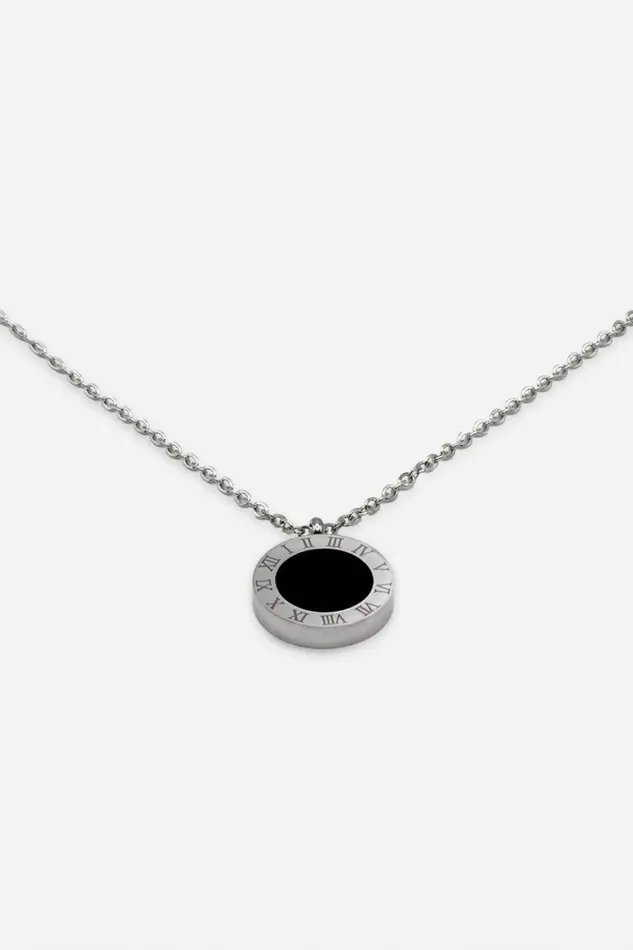 Women Silver Stainless Steel Reversible Clock Pendant Roman Jewellery