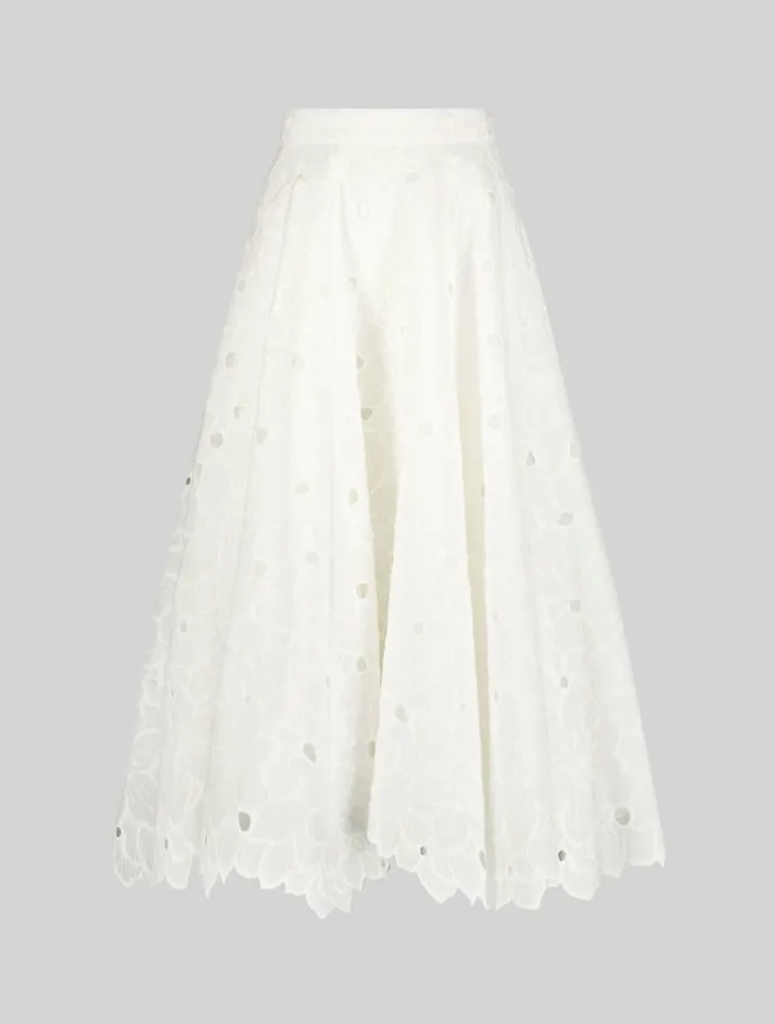 Women Skirts Mac Duggal Embroidered Floral Aline Midi Skirt 8211 FINAL SALE White