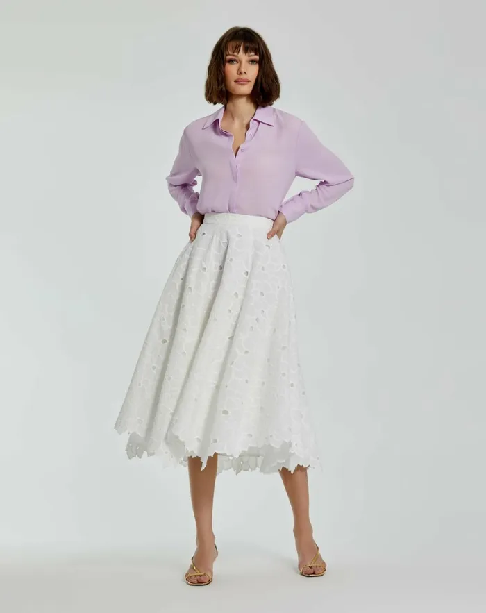 Women Skirts Mac Duggal Embroidered Floral Aline Midi Skirt 8211 FINAL SALE White