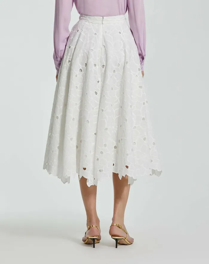 Women Skirts Mac Duggal Embroidered Floral Aline Midi Skirt 8211 FINAL SALE White