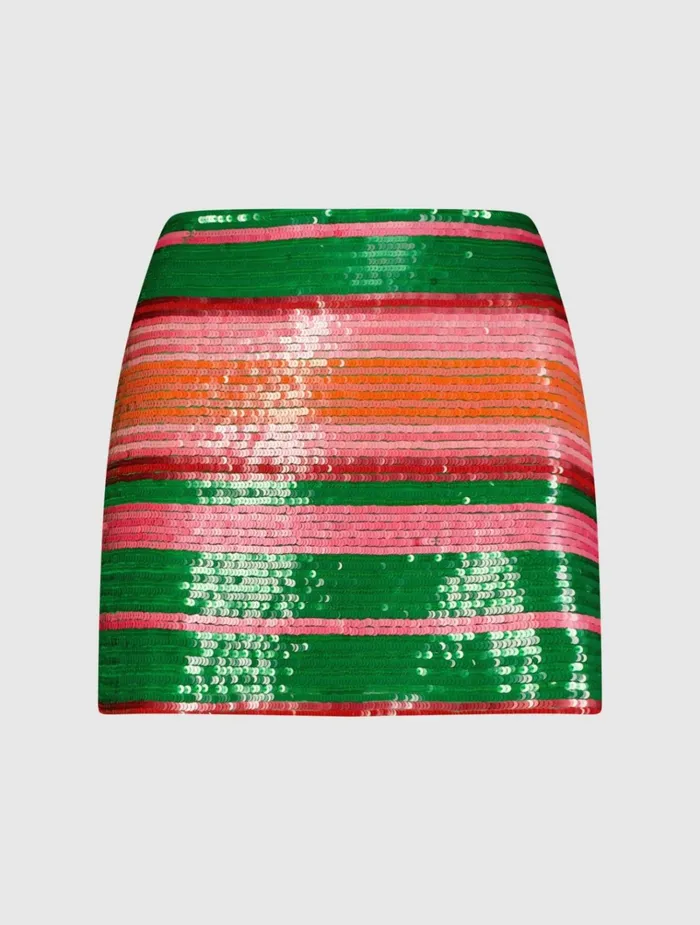 Women Skirts Mac Duggal Sequin Striped Mini Skirt 8211 FINAL SALE Spring Green Multi