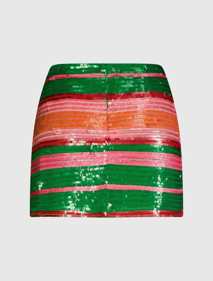 Women Skirts Mac Duggal Sequin Striped Mini Skirt 8211 FINAL SALE Spring Green Multi