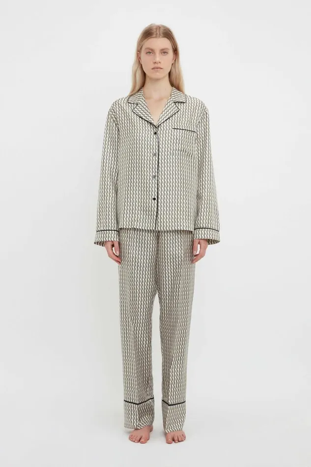 Women Sleepwear Victoria Beckham Pyjama Sleep Set In VB House Monogram Jacquard