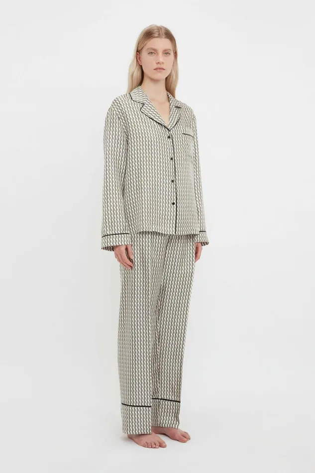 Women Sleepwear Victoria Beckham Pyjama Sleep Set In VB House Monogram Jacquard