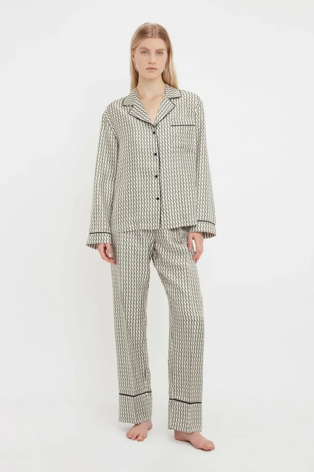 Women Sleepwear Victoria Beckham Pyjama Sleep Set In VB House Monogram Jacquard